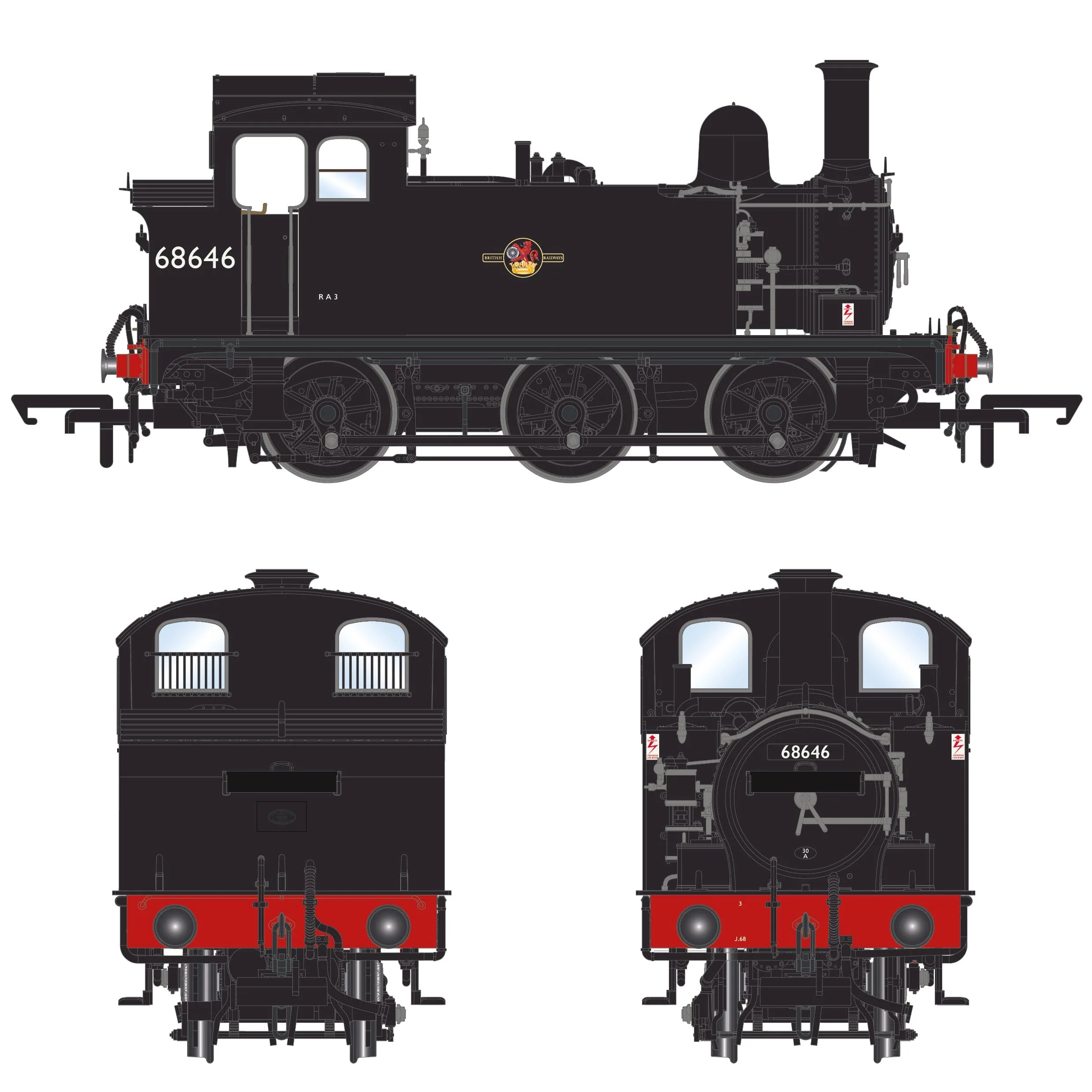 68646 - Late BR J68 - Plain Black - Image 3